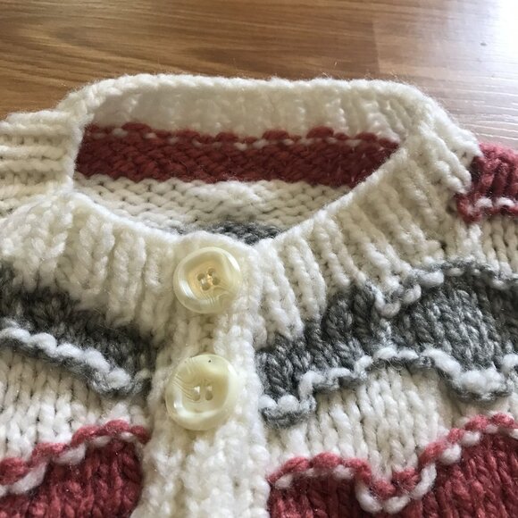 Handmade Kids Button-Up Sweater Whimsical Waves Design Cozy Wool & Acrylic Sm - Picture 8 of 11